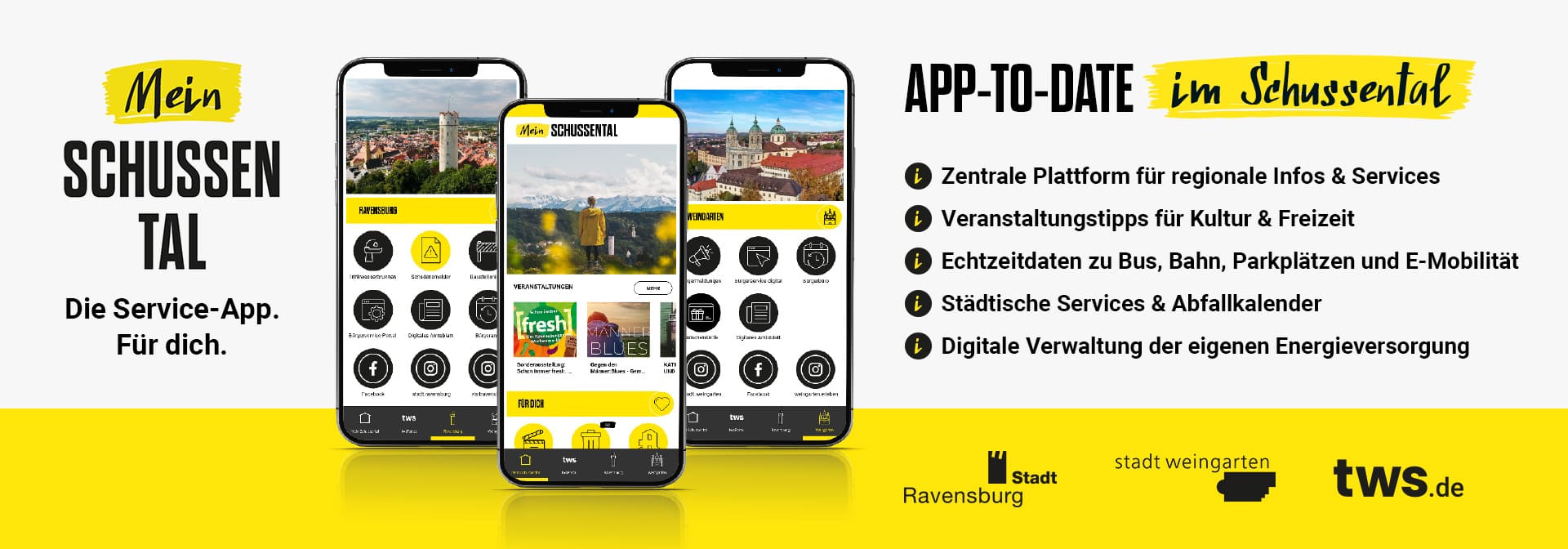 Iphone Mockups mit Screens aus der Mein Schussental App